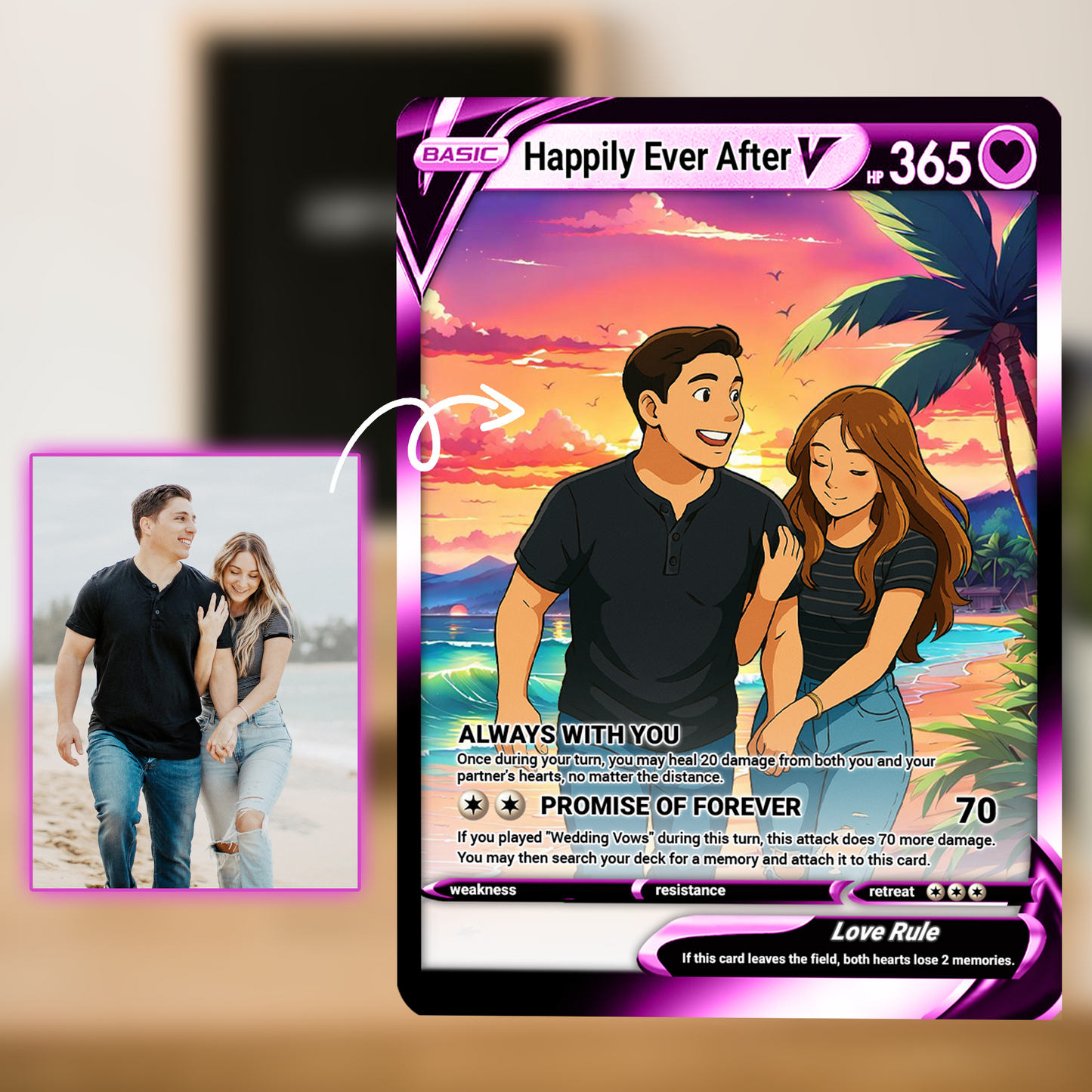 Custom Pokemon Card for Couple - Personalized Anime-Inspired Pokemon Card - Holographic Effect Available - CPC-46