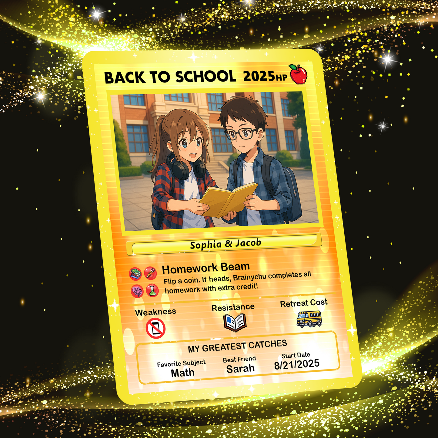 Anime Style Back to School Custom Pokemon Cards, Personalized Pokemon Card for First Day of School, Gift for Students, Son, Daughter - CPC-68