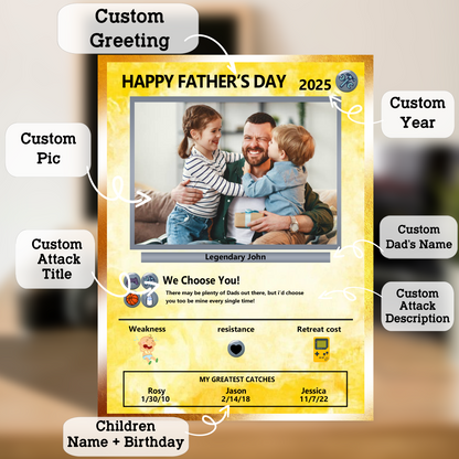 Father's Day Custom Pokemon Card by Pixel Characters  - Anime-Inspired Personalized Pokemon Card for Dad - Customizable Trading Cards with Photo - CPC-38