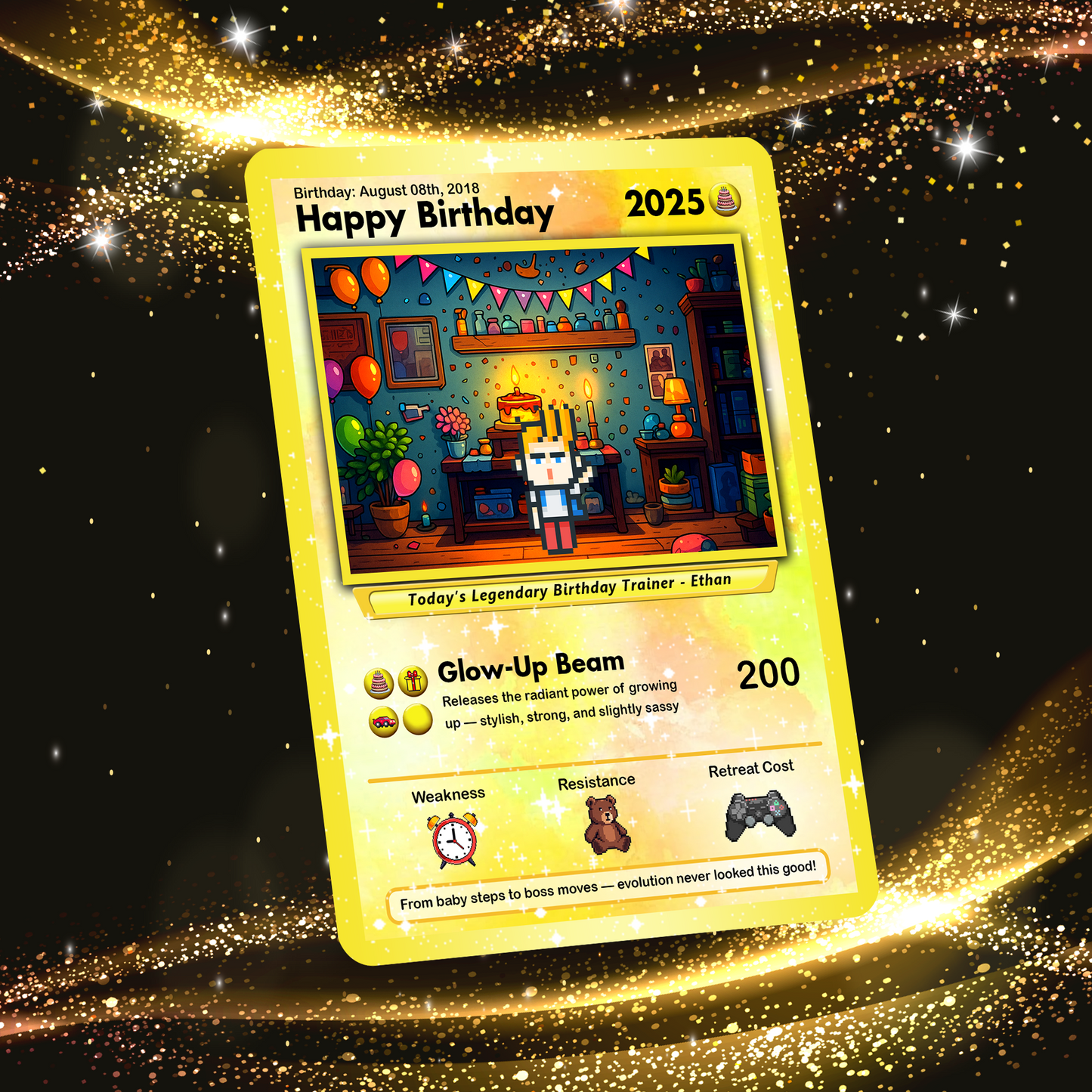 Happy Birthday Custom Pokémon Card with Art Characters, Personalized Pokémon Card for Date of Birth - CPC-11.B