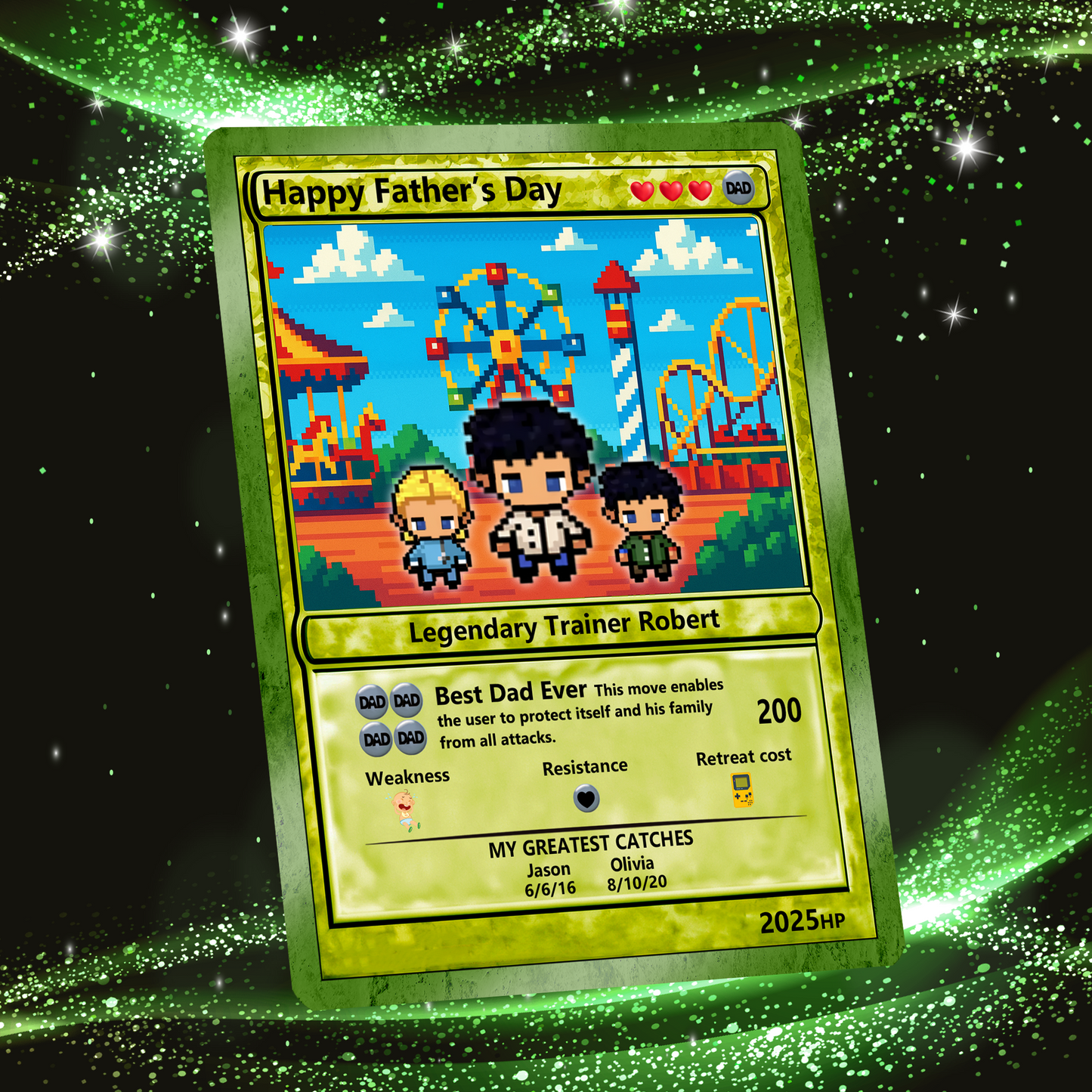Father's Day Best Dad Ever Custom Pokemon Card - Customizable Trading Cards with Photo & Pixel Characters - Anime-Inspired Personalized Pokemon Card for Dad - CPC-76