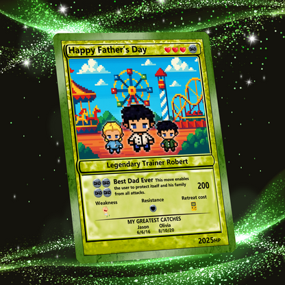 Father's Day Best Dad Ever Custom Pokemon Card - Customizable Trading Cards with Photo & Pixel Characters - Anime-Inspired Personalized Pokemon Card for Dad - CPC-76