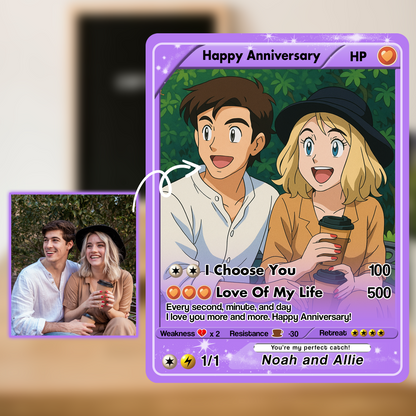 Personalized Anime-Inspired Pokemon Card - Custom Pokemon Card for Couple - Holographic Effect Available - CPC-24