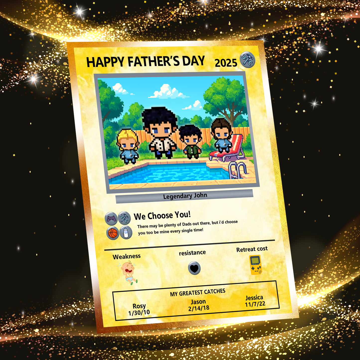 Father's Day Custom Pokemon Card by Pixel Characters  - Anime-Inspired Personalized Pokemon Card for Dad - Customizable Trading Cards with Photo - CPC-38