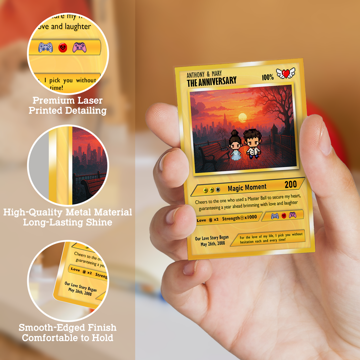 Custom Pokemon Card with Pixel Characters & Photo Transformation to Anime, Personalized Pokemon Card for Couples, Holographic Effect Available - CPC-70