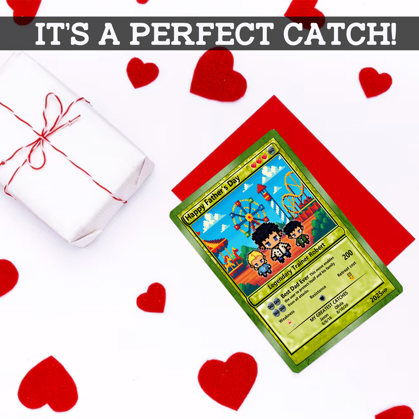 Father's Day Best Dad Ever Custom Pokemon Card - Customizable Trading Cards with Photo & Pixel Characters - Anime-Inspired Personalized Pokemon Card for Dad - CPC-76