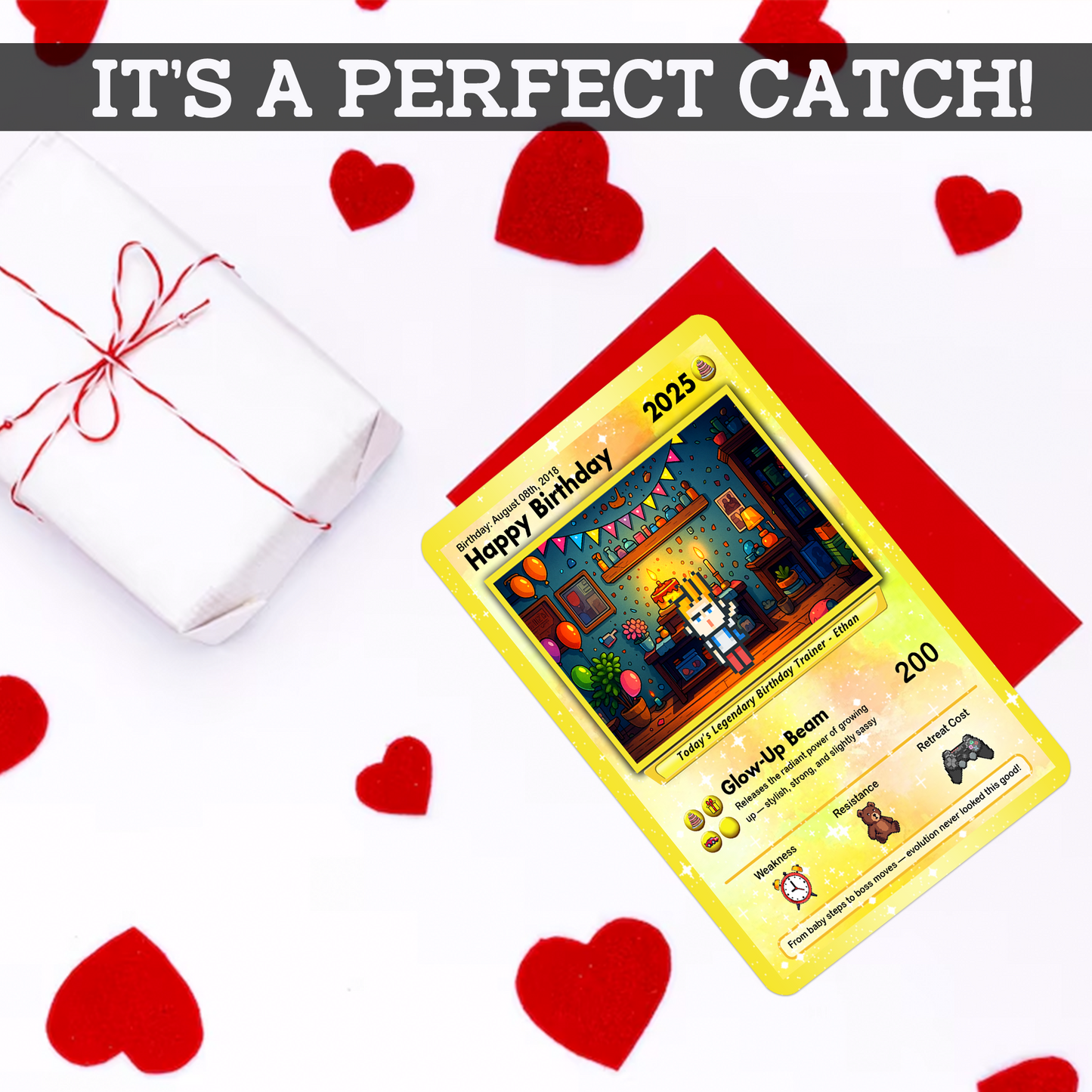 Happy Birthday Custom Pokémon Card with Art Characters, Personalized Pokémon Card for Date of Birth - CPC-11.B