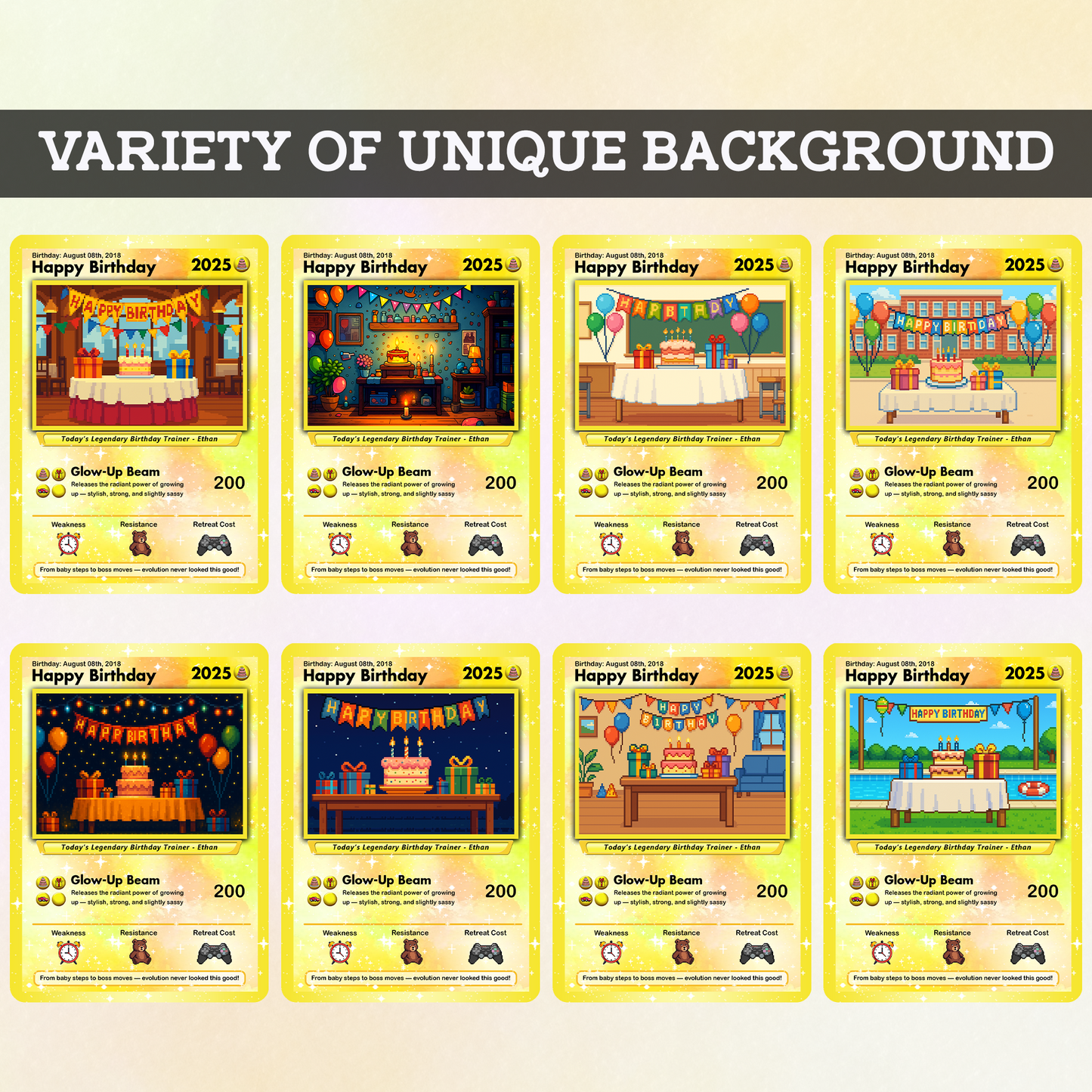 Happy Birthday Custom Pokémon Card with Art Characters, Personalized Pokémon Card for Date of Birth - CPC-11.B