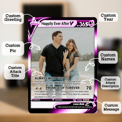 Custom Pokemon Card for Couple - Personalized Anime-Inspired Pokemon Card - Holographic Effect Available - CPC-46