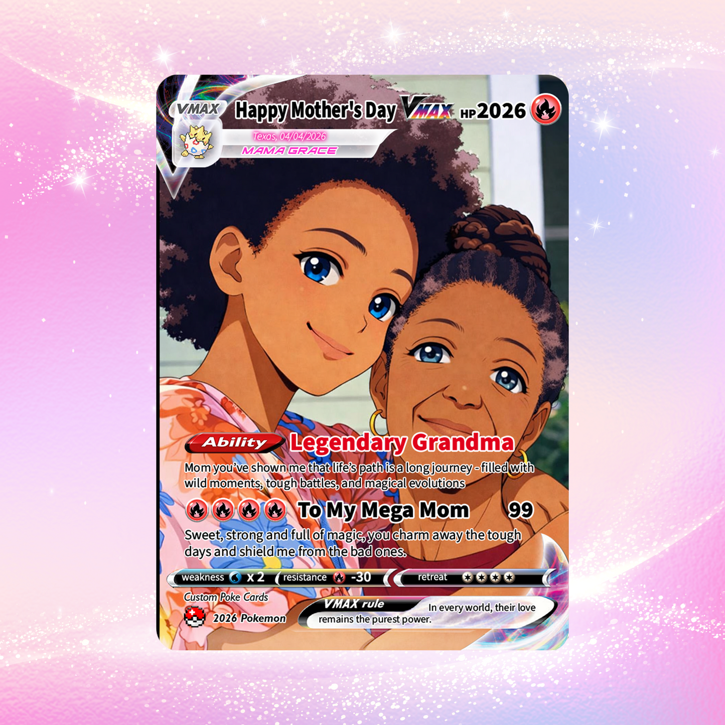 For Mom & Grandma Custom Pokémon Card - Mother’s Day Personalized Pokemon Card - Customizable Gift from Husband Daughter, Son - Anime Style Trading Card - CPC-94