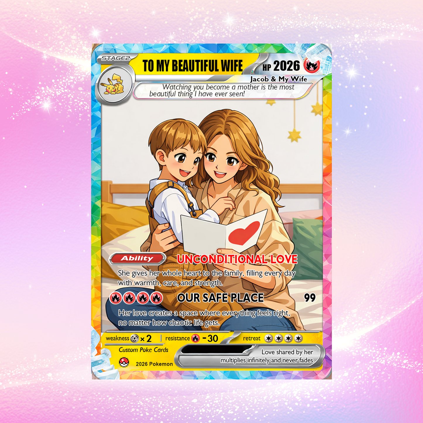 Happy Mother's Day Personalized Pokemon Card - Custom Pokémon Card for Wife - Customizable Gift from Husband | Ghibli - Anime Style Trading Card - CPC-92.B