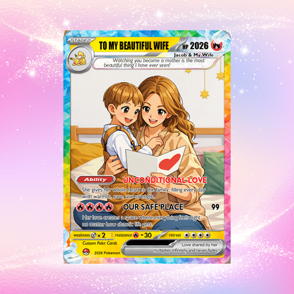 Happy Mother's Day Personalized Pokemon Card - Custom Pokémon Card for Wife - Customizable Gift from Husband | Ghibli - Anime Style Trading Card - CPC-92.B