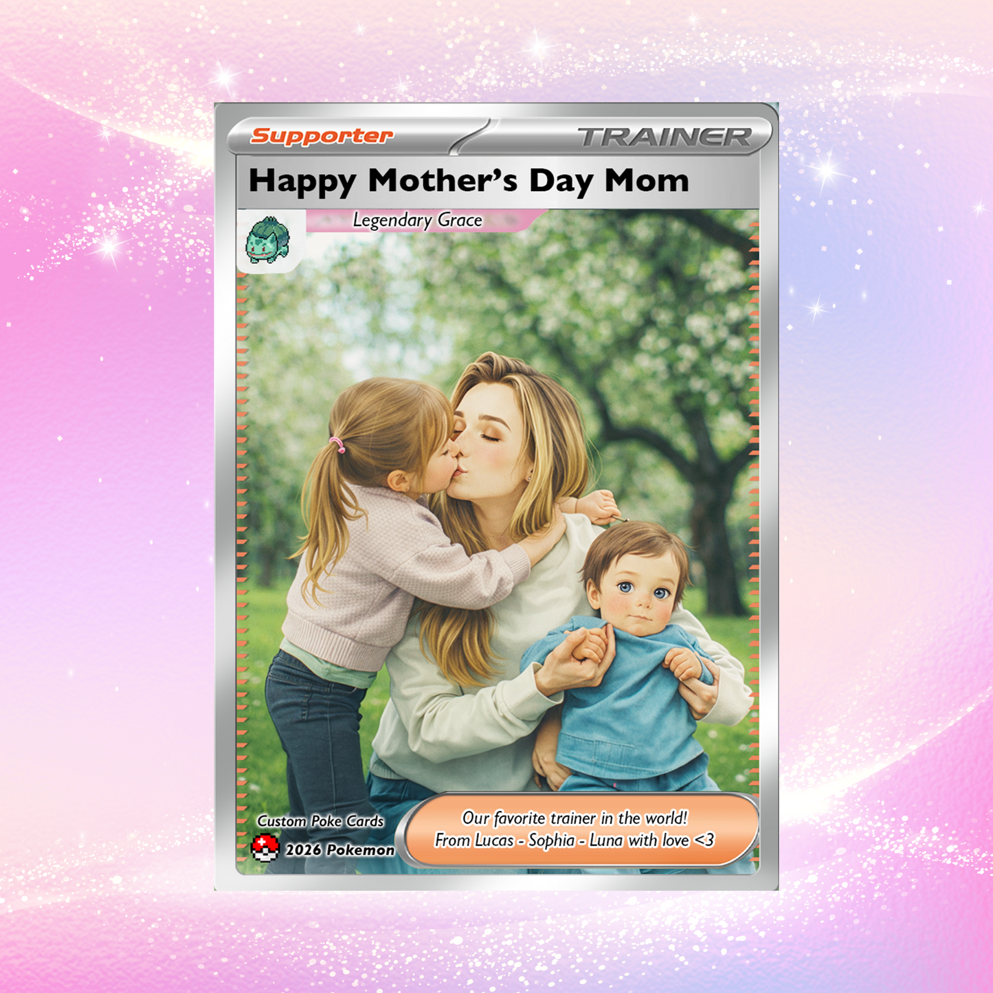 Happy Mother’s Day Trainer Mom - Personalized Pokemon Card - Custom Pokémon Card for Mom - Funny Gift from Supporters: Husband, Son & Daughter - CPC-78.B