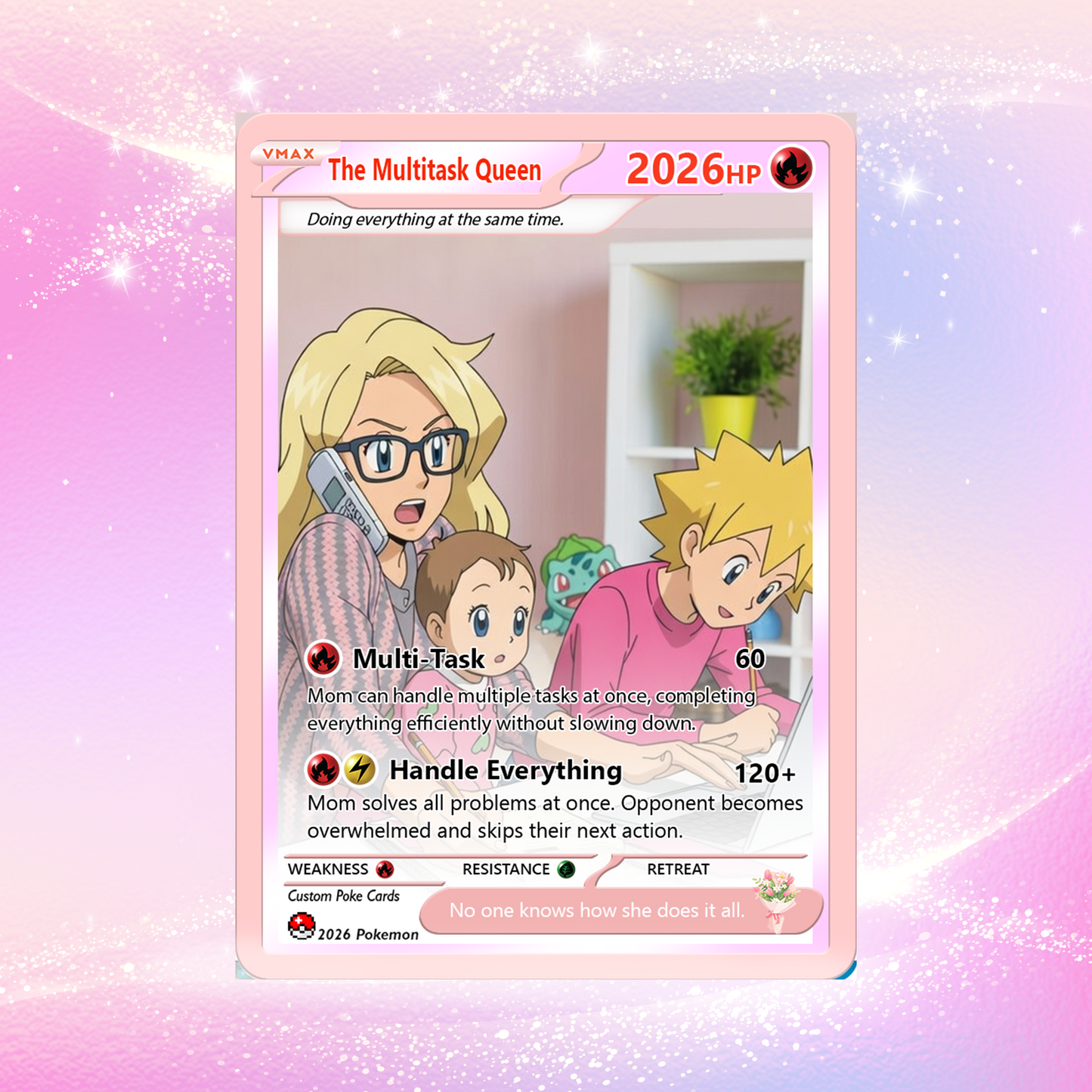 Funny Mother’s Day Custom Pokémon Card for The Multitask Queen - Funny Personalized Pokemon Card - Ghibli Anime Style Customizable Gift from Husband, Son & Daughter - CPC-99