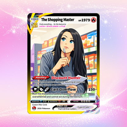 Funny Mother’s Day Custom Pokémon Card for The Shopping Master - Funny Personalized Pokemon Card - Ghibli Anime Style Customizable Gift from Husband, Son & Daughter - CPC-97