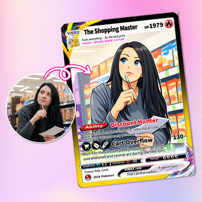 Funny Mother’s Day Custom Pokémon Card for The Shopping Master - Funny Personalized Pokemon Card - Ghibli Anime Style Customizable Gift from Husband, Son & Daughter - CPC-97