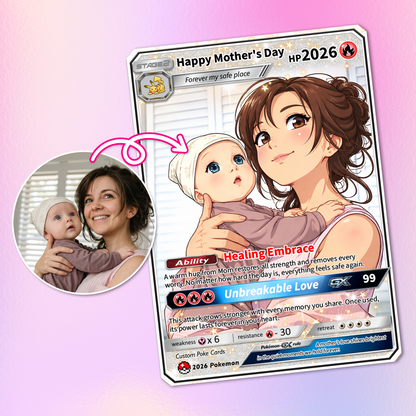 Mother’s Day Personalized Pokemon Card - Custom Pokémon Card for Mom - Customizable Gift from Husband Daughter, Son | Ghibli - Anime Style Trading Card - CPC-93