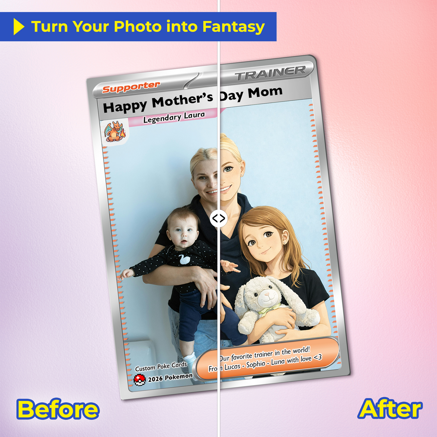 Unique Mother’s Day Custom Pokémon Card for Trainer Mom - Personalized Pokemon Card - Customizable Character Gift from Supporter, Husband, Son & Daughter - CPC-78.D