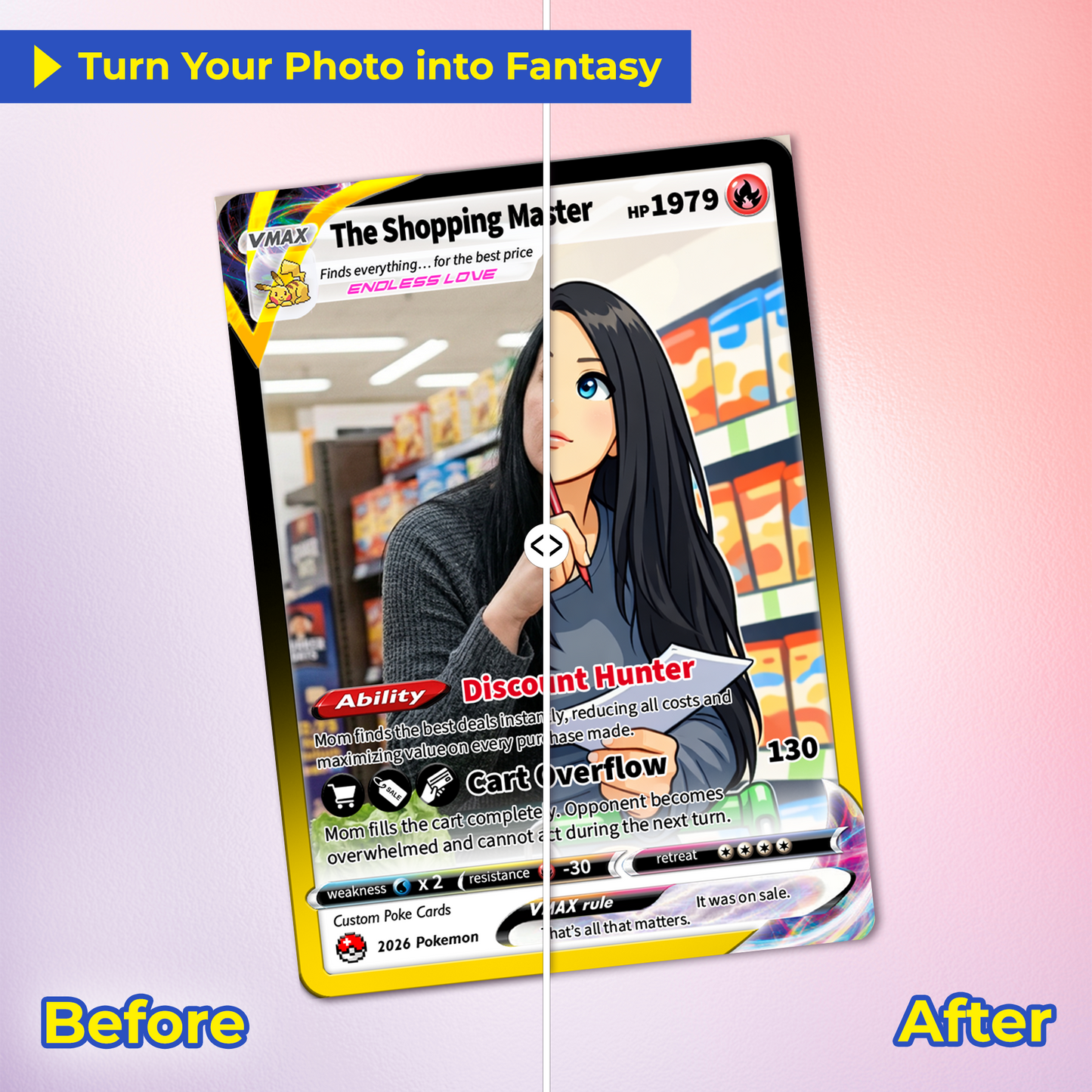 Funny Mother’s Day Custom Pokémon Card for The Shopping Master - Funny Personalized Pokemon Card - Ghibli Anime Style Customizable Gift from Husband, Son & Daughter - CPC-97