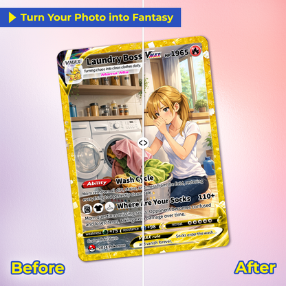 For Laundry Boss Mother’s Day Custom Pokémon Card - Funny Personalized Pokemon Card - Ghibli Anime Style Customizable Gift from Husband, Son & Daughter - CPC-96