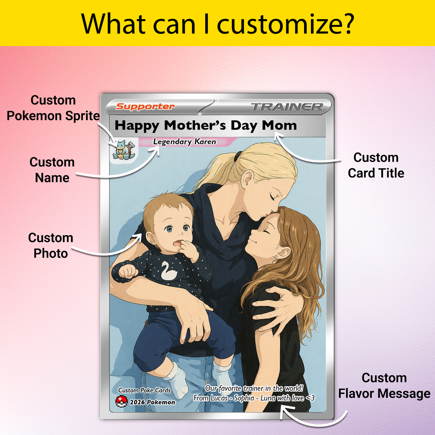 Funny Mother’s Day Custom Pokémon Card for Trainer Mom - Personalized Pokemon Card - Customizable Character Gift from Supporter, Husband, Son & Daughter - CPC-78.C