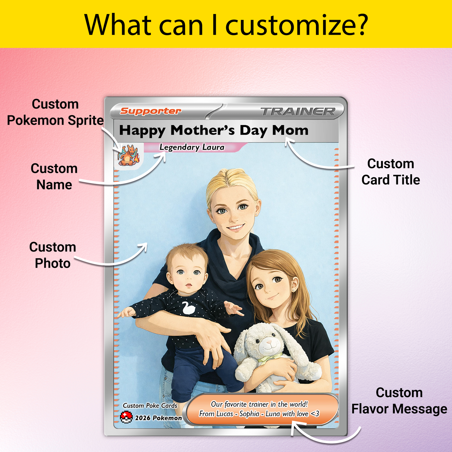 Unique Mother’s Day Custom Pokémon Card for Trainer Mom - Personalized Pokemon Card - Customizable Character Gift from Supporter, Husband, Son & Daughter - CPC-78.D
