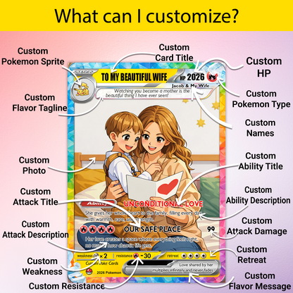 Happy Mother's Day Personalized Pokemon Card - Custom Pokémon Card for Wife - Customizable Gift from Husband | Ghibli - Anime Style Trading Card - CPC-92.B