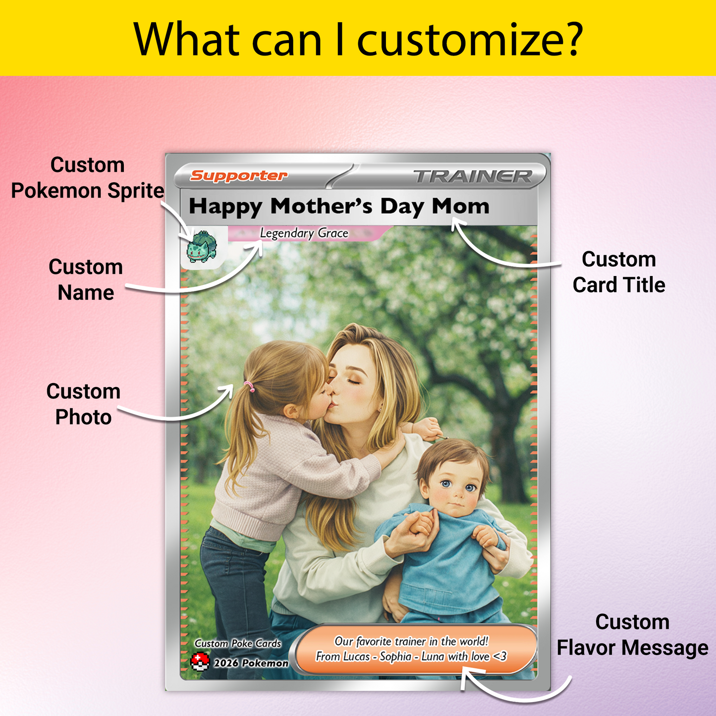 Happy Mother’s Day Trainer Mom - Personalized Pokemon Card - Custom Pokémon Card for Mom - Funny Gift from Supporters: Husband, Son & Daughter - CPC-78.B