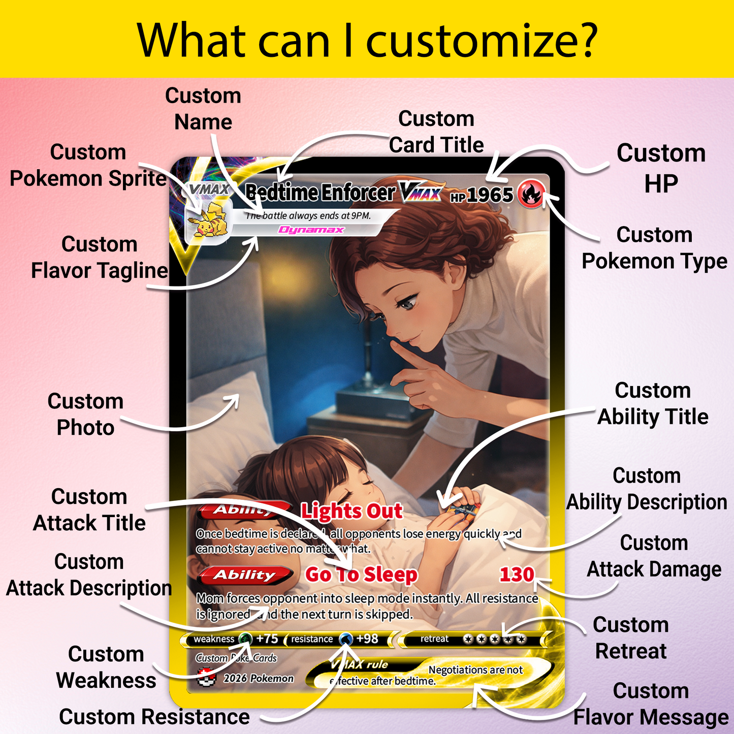 For Bedtime Enforcer Funny Custom Pokémon Card - Mother’s Day Personalized Pokemon Card - Ghibli Anime Style Customizable Gift from Husband, Son & Daughter - CPC-95