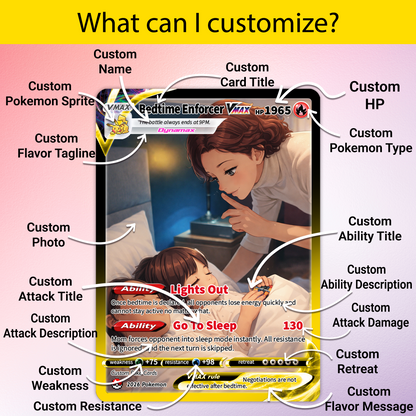 For Bedtime Enforcer Funny Custom Pokémon Card - Mother’s Day Personalized Pokemon Card - Ghibli Anime Style Customizable Gift from Husband, Son & Daughter - CPC-95