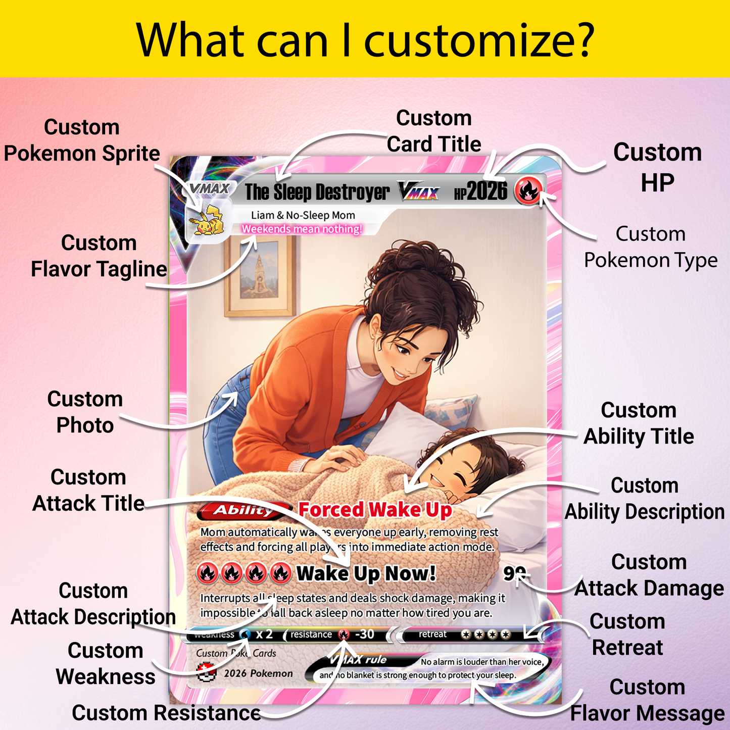 Funny Mother’s Day Personalized Pokemon Card - Custom Pokémon Card for Sleep Destroyer Mom - Anime Style Customizable Gift from Husband, Son & Daughter - CPC-90