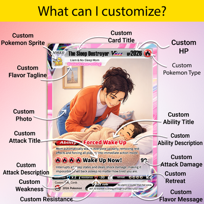 Funny Mother’s Day Personalized Pokemon Card - Custom Pokémon Card for Sleep Destroyer Mom - Anime Style Customizable Gift from Husband, Son & Daughter - CPC-90