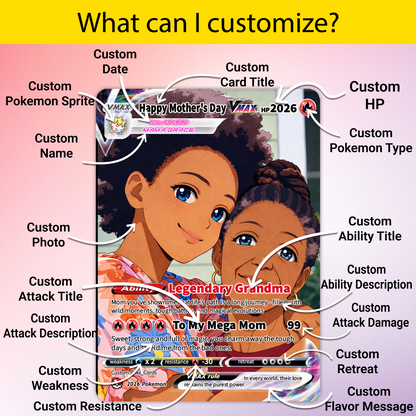 For Mom & Grandma Custom Pokémon Card - Mother’s Day Personalized Pokemon Card - Customizable Gift from Husband Daughter, Son - Anime Style Trading Card - CPC-94