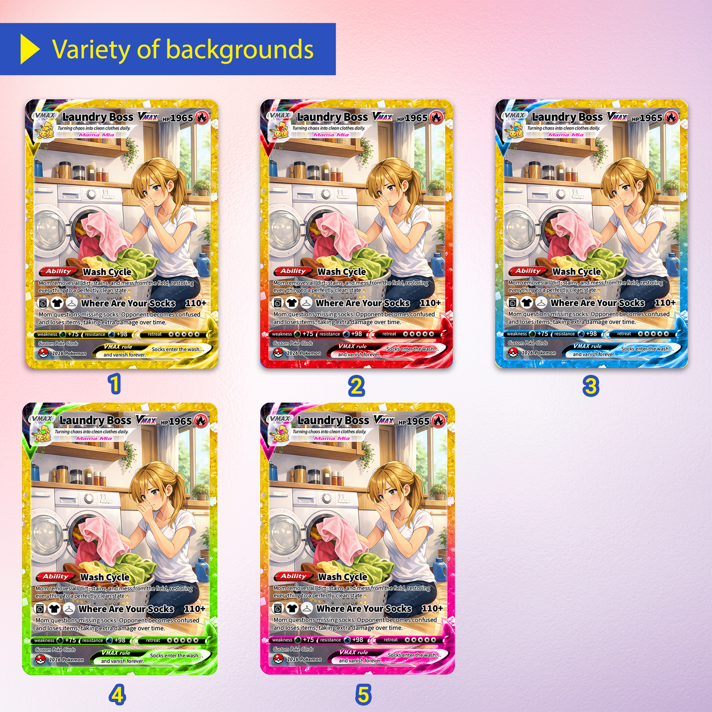 For Laundry Boss Mother’s Day Custom Pokémon Card - Funny Personalized Pokemon Card - Ghibli Anime Style Customizable Gift from Husband, Son & Daughter - CPC-96