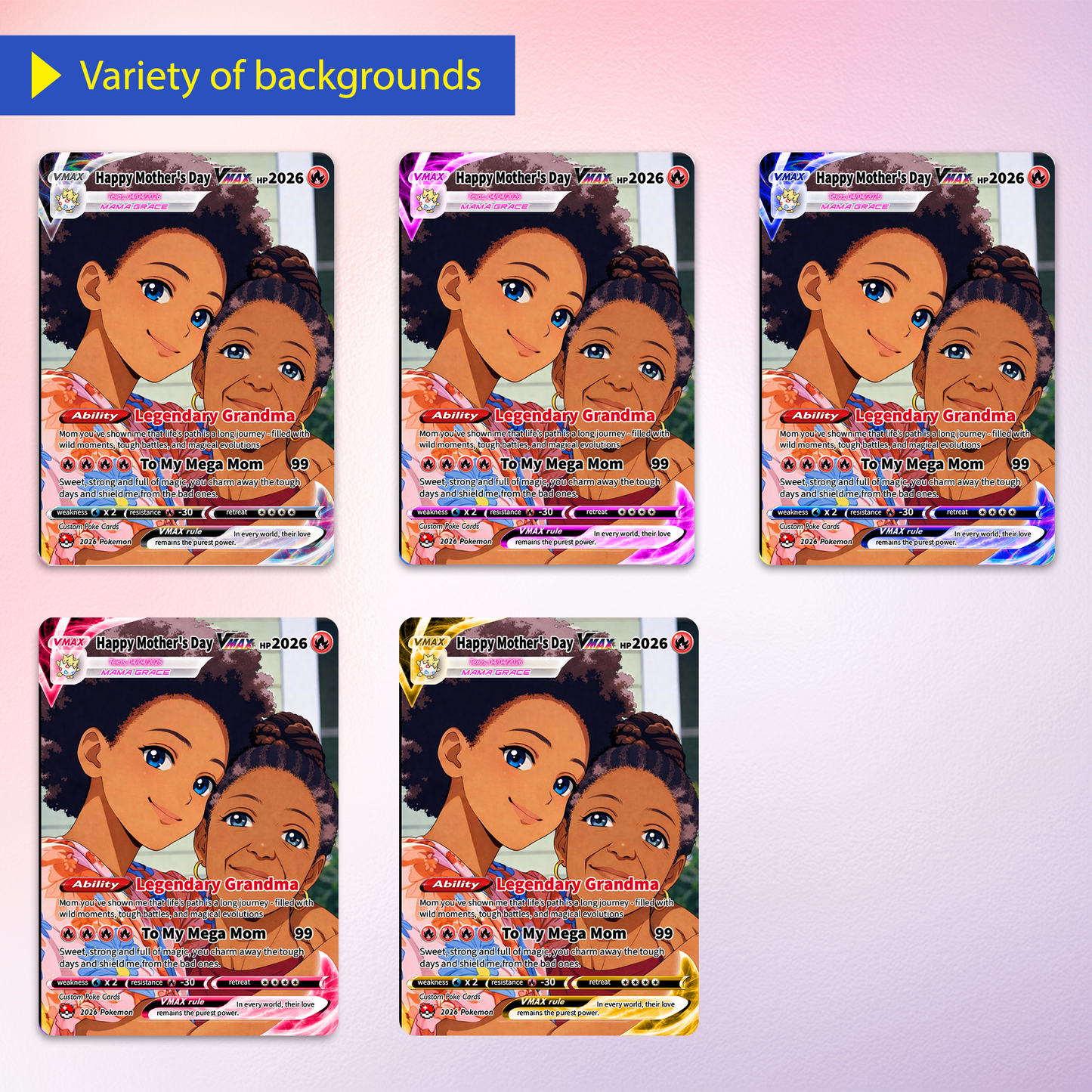 For Mom & Grandma Custom Pokémon Card - Mother’s Day Personalized Pokemon Card - Customizable Gift from Husband Daughter, Son - Anime Style Trading Card - CPC-94