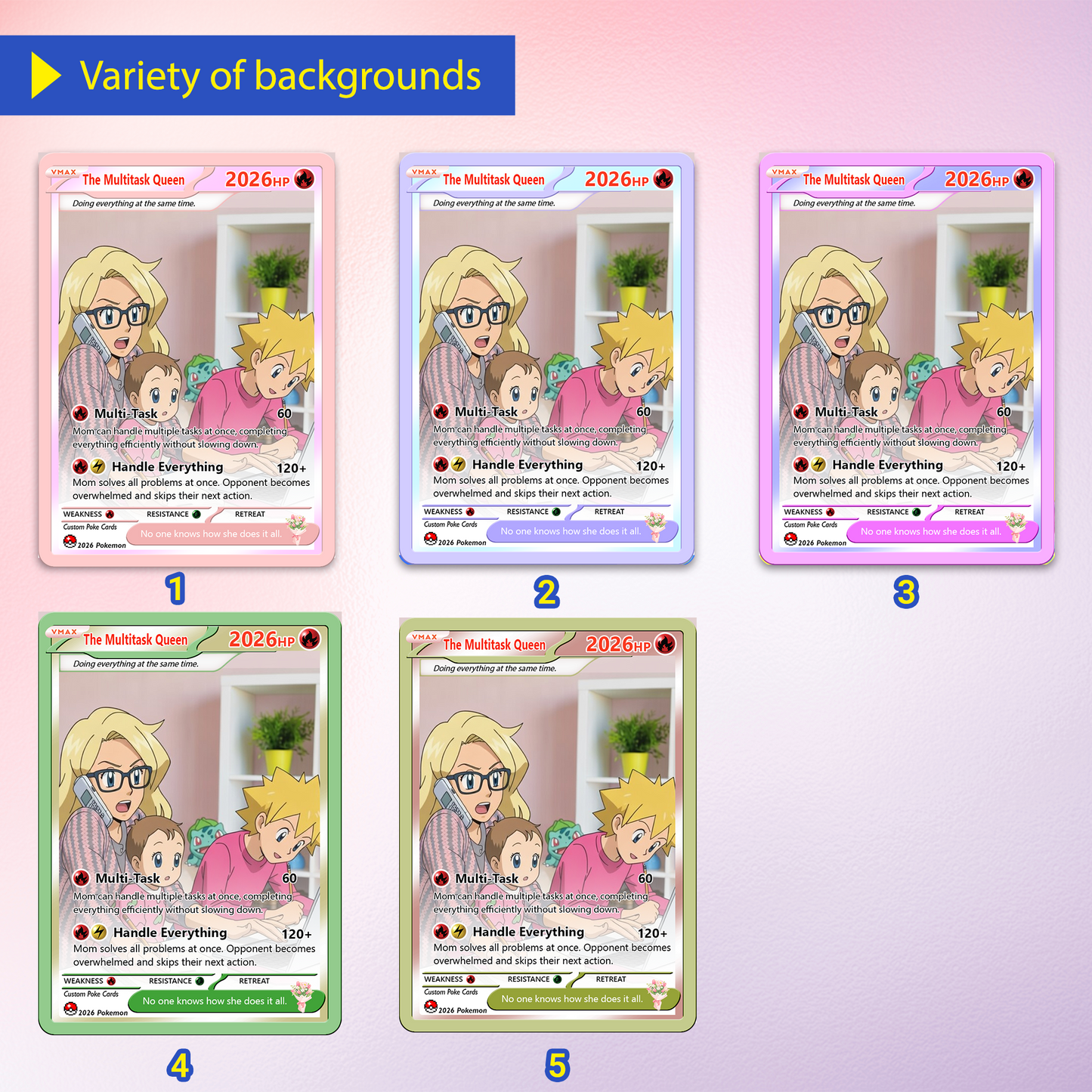 Funny Mother’s Day Custom Pokémon Card for The Multitask Queen - Funny Personalized Pokemon Card - Ghibli Anime Style Customizable Gift from Husband, Son & Daughter - CPC-99