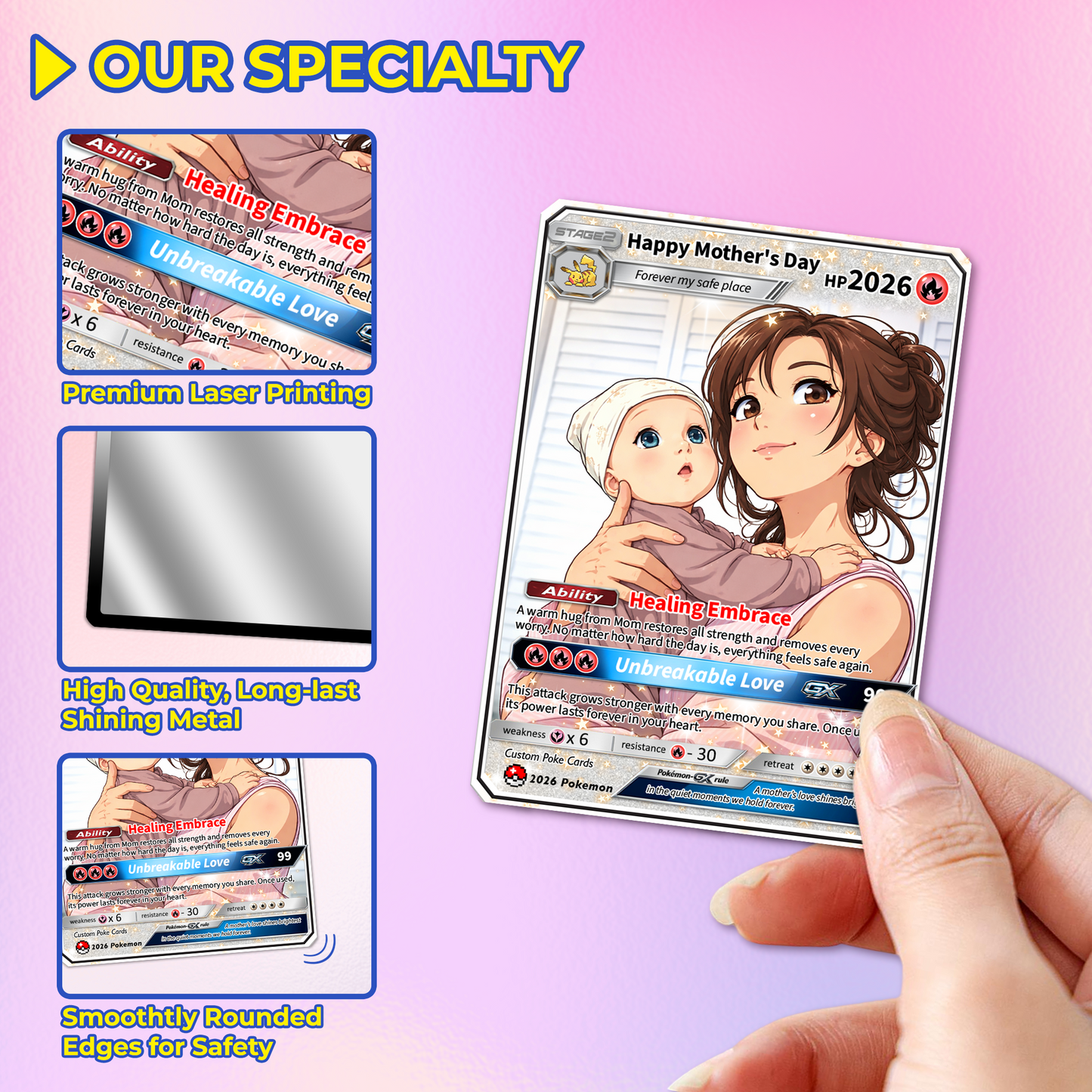 Mother’s Day Personalized Pokemon Card - Custom Pokémon Card for Mom - Customizable Gift from Husband Daughter, Son | Ghibli - Anime Style Trading Card - CPC-93
