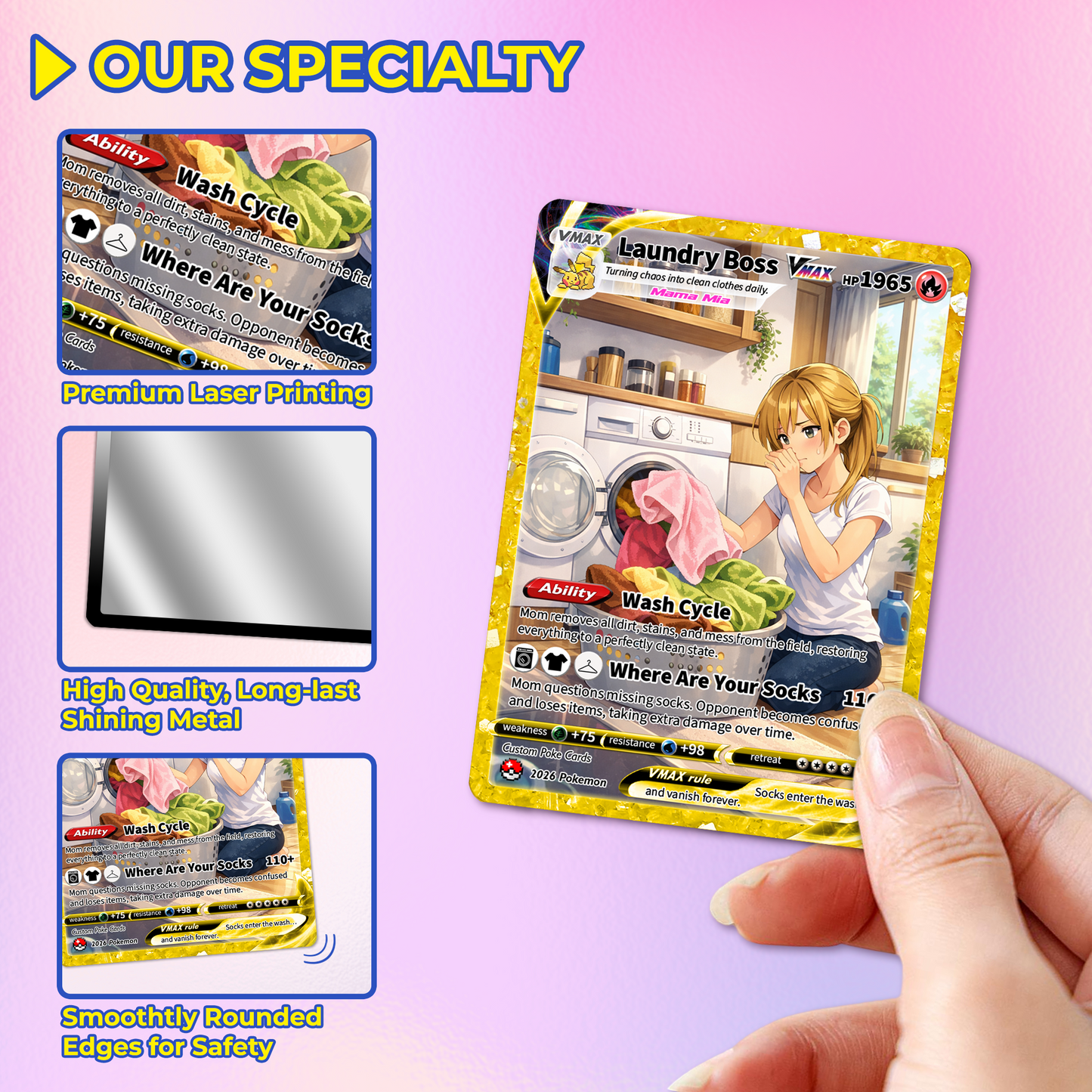 For Laundry Boss Mother’s Day Custom Pokémon Card - Funny Personalized Pokemon Card - Ghibli Anime Style Customizable Gift from Husband, Son & Daughter - CPC-96