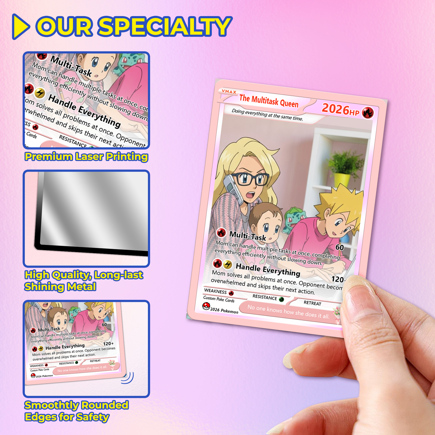 Funny Mother’s Day Custom Pokémon Card for The Multitask Queen - Funny Personalized Pokemon Card - Ghibli Anime Style Customizable Gift from Husband, Son & Daughter - CPC-99