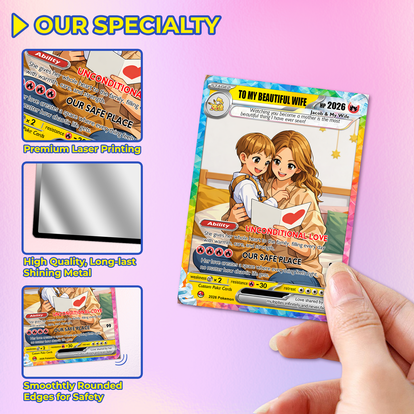 Happy Mother's Day Personalized Pokemon Card - Custom Pokémon Card for Wife - Customizable Gift from Husband | Ghibli - Anime Style Trading Card - CPC-92.B