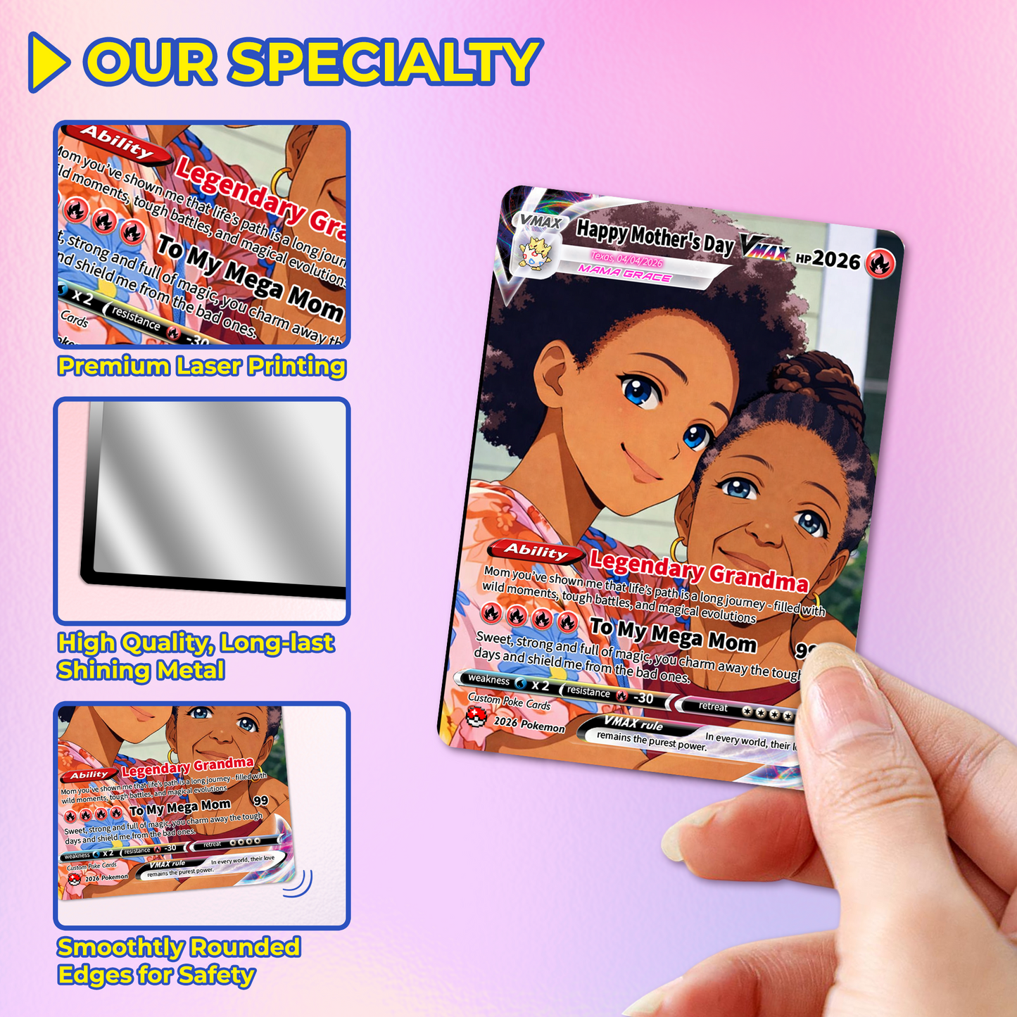 For Mom & Grandma Custom Pokémon Card - Mother’s Day Personalized Pokemon Card - Customizable Gift from Husband Daughter, Son - Anime Style Trading Card - CPC-94