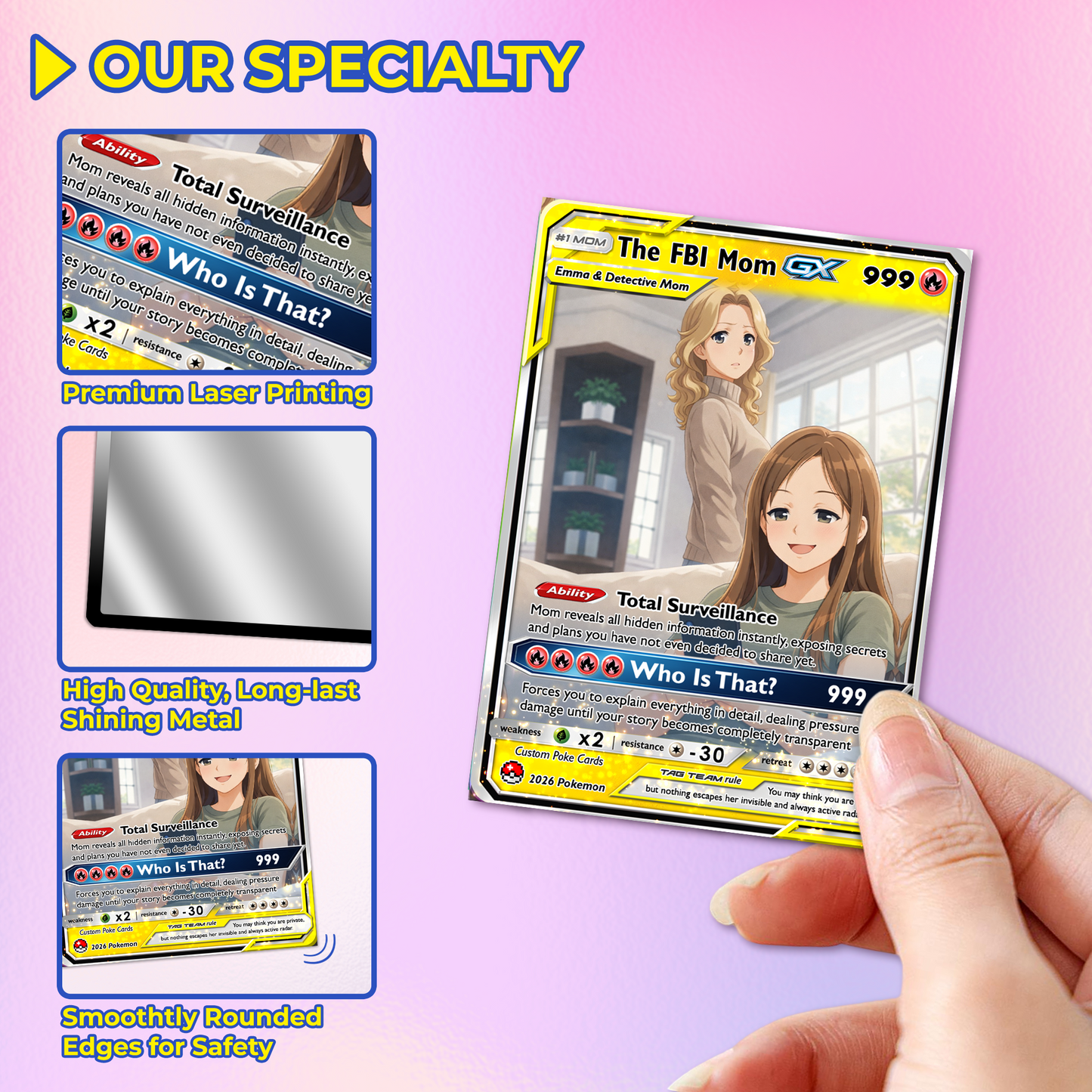 Funny Custom Pokémon Card for FBI Mom - Mother’s Day Personalized Pokemon Card - Ghibli Anime Style Customizable Gift from Husband, Son & Daughter - CPC-89