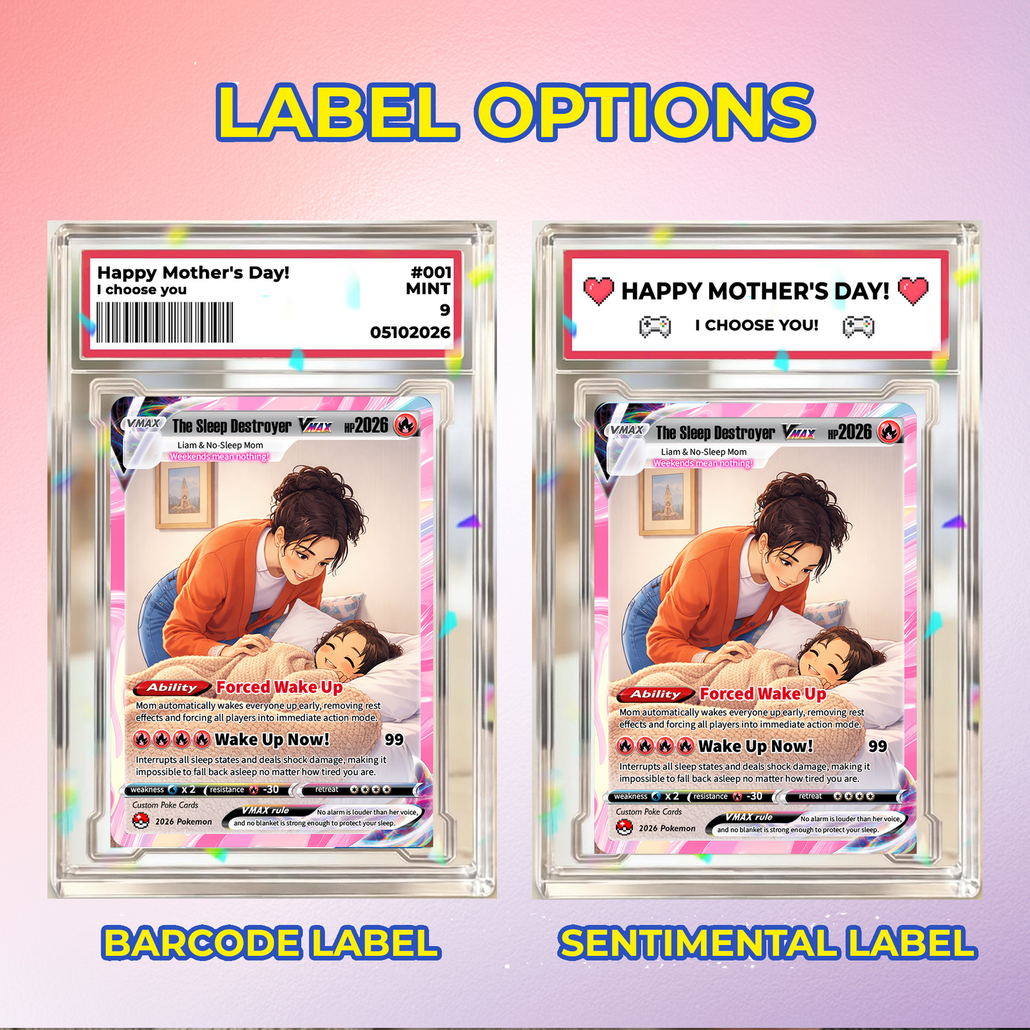 Funny Mother’s Day Personalized Pokemon Card - Custom Pokémon Card for Sleep Destroyer Mom - Anime Style Customizable Gift from Husband, Son & Daughter - CPC-90