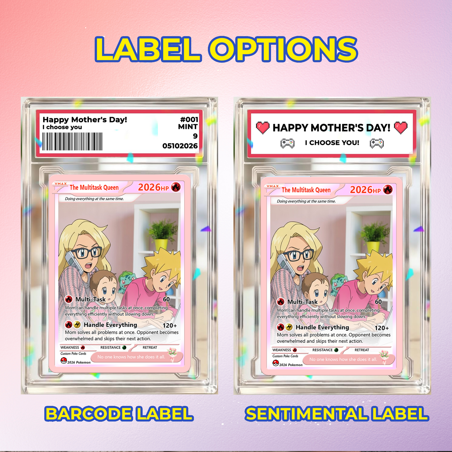 Funny Mother’s Day Custom Pokémon Card for The Multitask Queen - Funny Personalized Pokemon Card - Ghibli Anime Style Customizable Gift from Husband, Son & Daughter - CPC-99