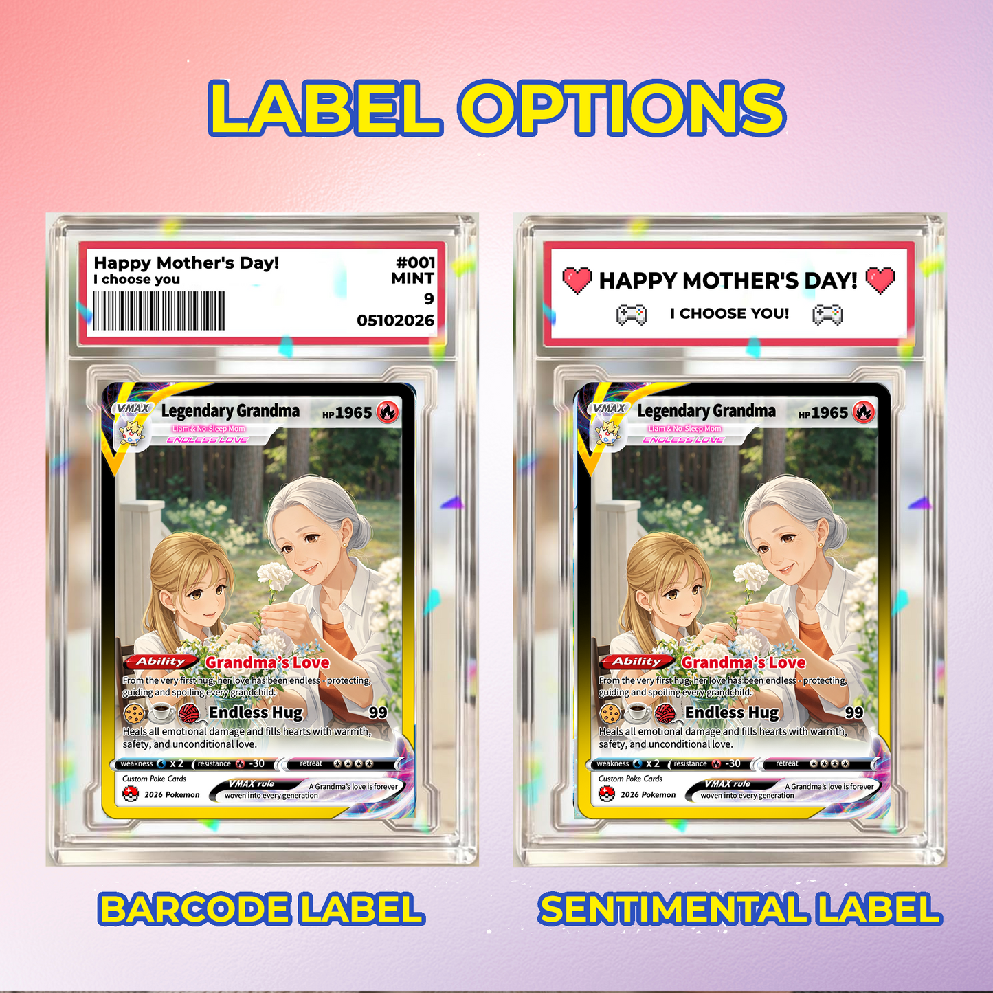 Happy Mother's Day Custom Pokémon Card for Grandma - Personalized Pokemon Card - Customizable Gift from Husband | Ghibli - Anime Style Trading Card - CPC-91