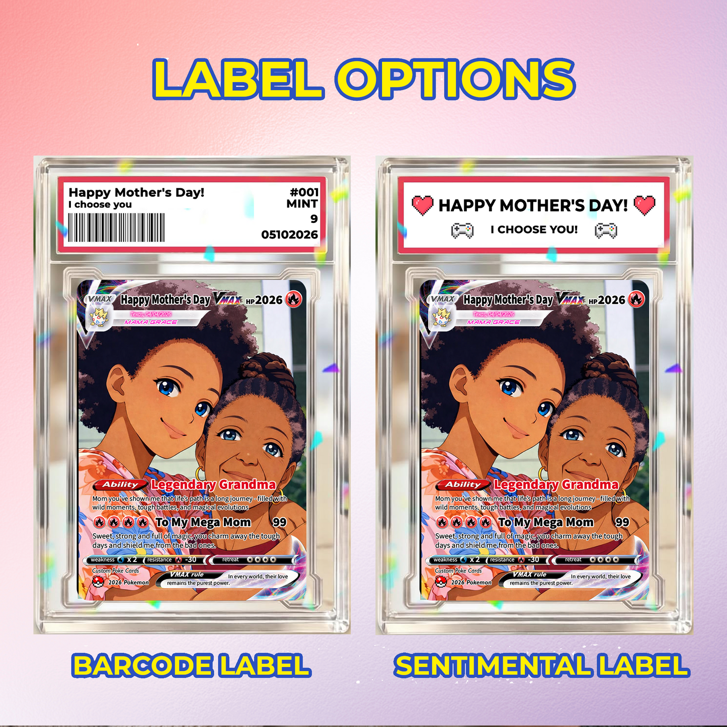 For Mom & Grandma Custom Pokémon Card - Mother’s Day Personalized Pokemon Card - Customizable Gift from Husband Daughter, Son - Anime Style Trading Card - CPC-94