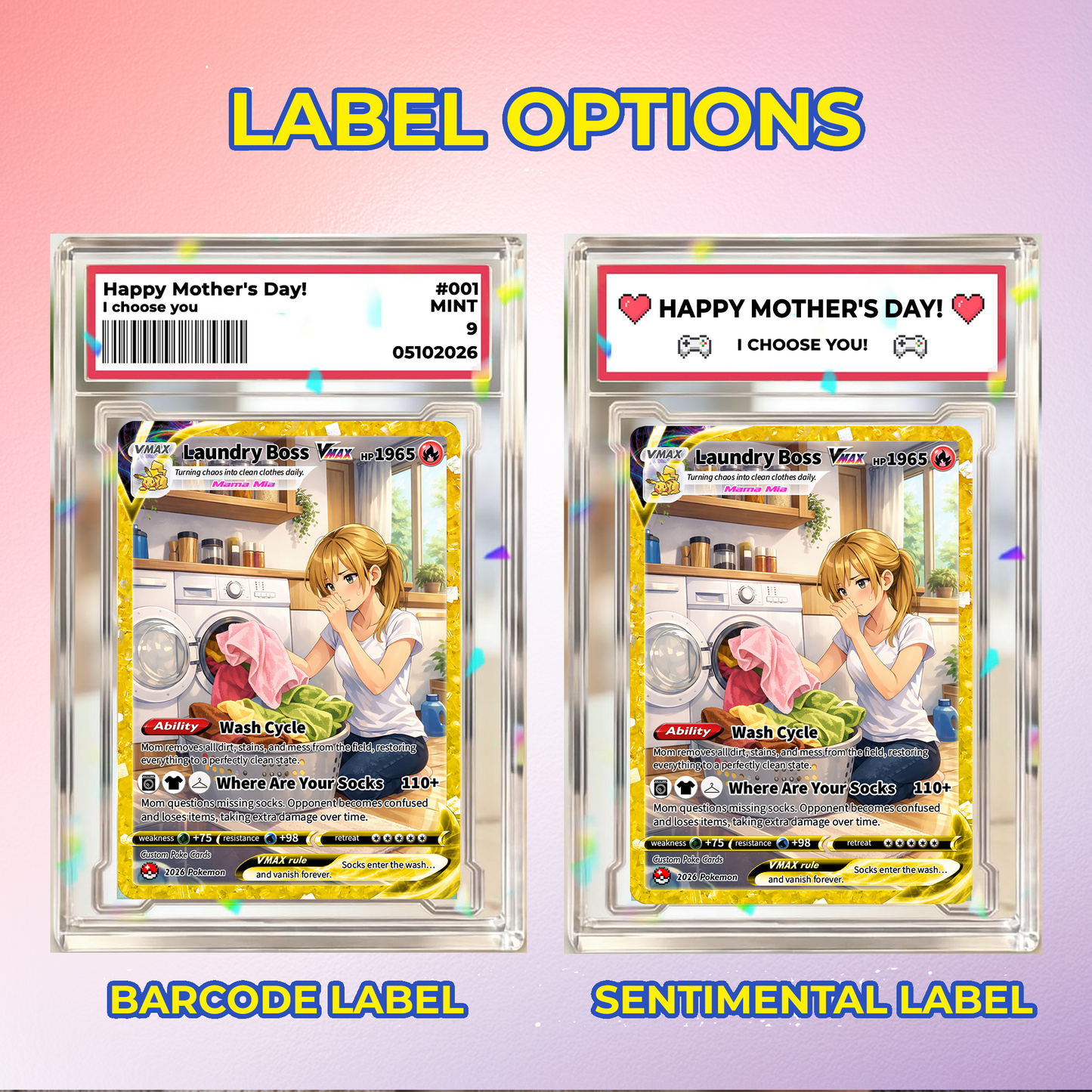 For Laundry Boss Mother’s Day Custom Pokémon Card - Funny Personalized Pokemon Card - Ghibli Anime Style Customizable Gift from Husband, Son & Daughter - CPC-96