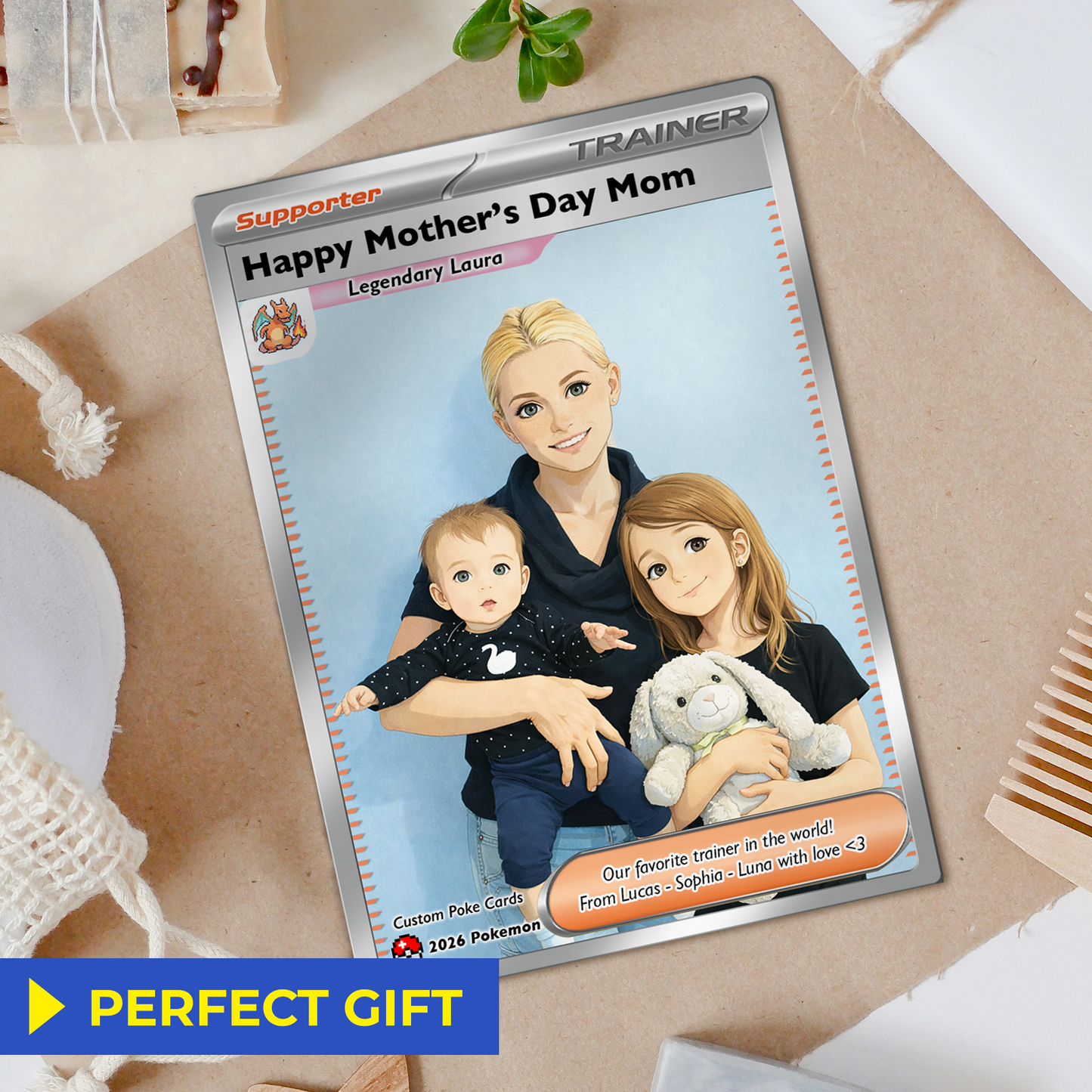 Unique Mother’s Day Custom Pokémon Card for Trainer Mom - Personalized Pokemon Card - Customizable Character Gift from Supporter, Husband, Son & Daughter - CPC-78.D