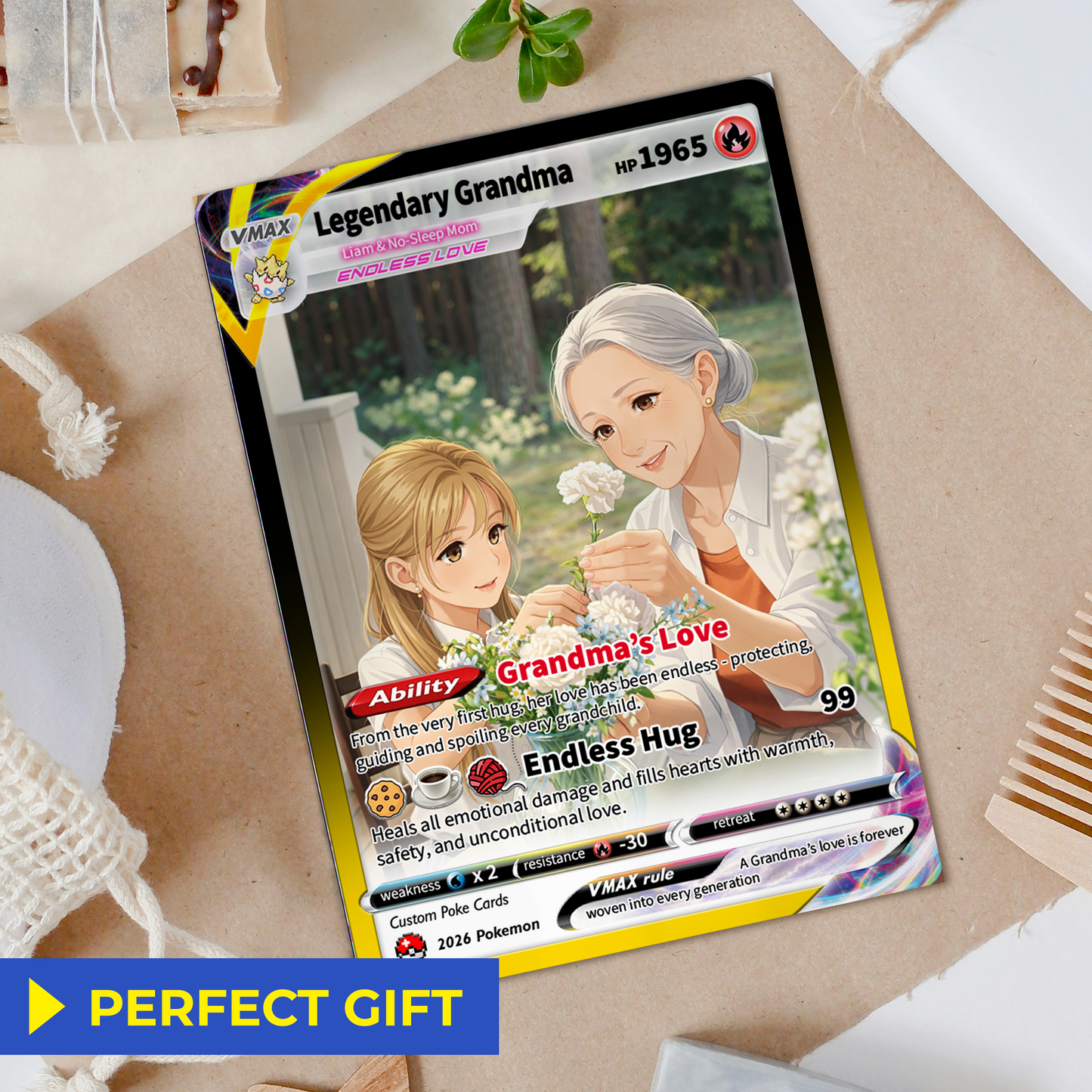 Happy Mother's Day Custom Pokémon Card for Grandma - Personalized Pokemon Card - Customizable Gift from Husband | Ghibli - Anime Style Trading Card - CPC-91