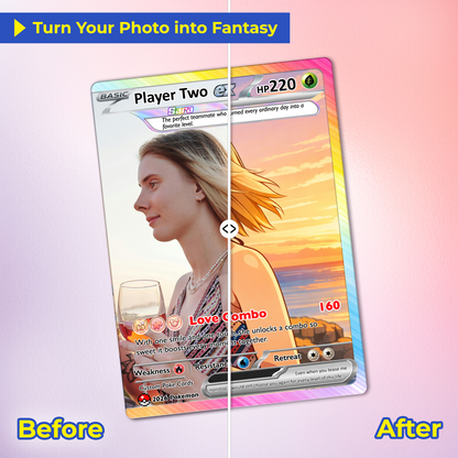 Matching Set Custom Pokémon Cards, Set of 2 Personalized Poke Cards, Buy 1 Get 2 Animated Style Gifts for Him and Her - CPC-100
